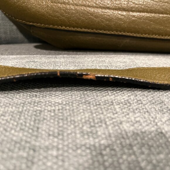 Orla Kiely Stem Olive Green Punched Leather Crossbody Messenger Bag - Picture 5 of 10